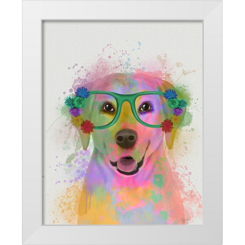 Yellow Labrador Rainbow Splash White Modern Wood Framed Art Print by Fab Funky