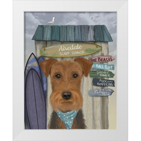 Airedale Surf Shack White Modern Wood Framed Art Print by Fab Funky