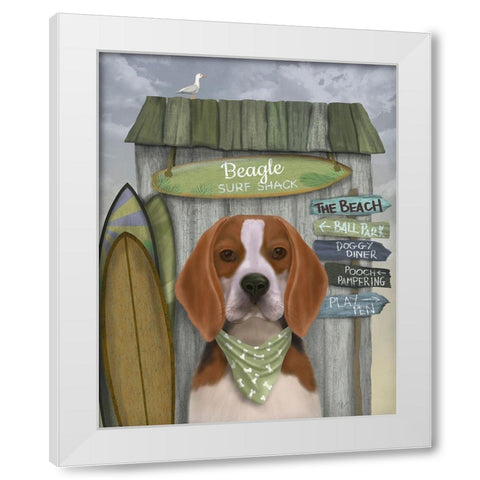 Beagle Surf Shack White Modern Wood Framed Art Print by Fab Funky