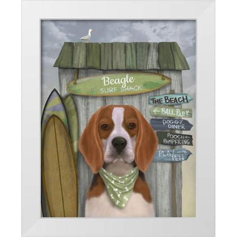 Beagle Surf Shack White Modern Wood Framed Art Print by Fab Funky
