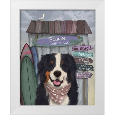 Bernese Surf Shack White Modern Wood Framed Art Print by Fab Funky
