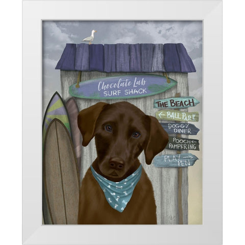 Chocolate Labrador Surf Shack White Modern Wood Framed Art Print by Fab Funky