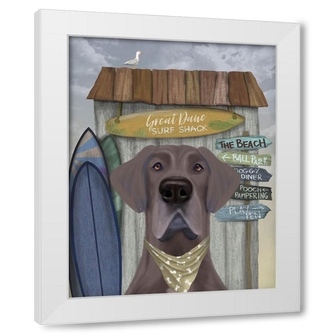 Great Dane Surf Shack White Modern Wood Framed Art Print by Fab Funky