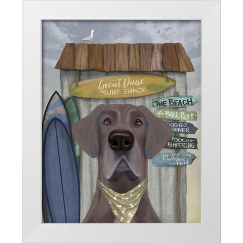 Great Dane Surf Shack White Modern Wood Framed Art Print by Fab Funky