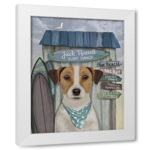 Jack Russell Surf Shack White Modern Wood Framed Art Print by Fab Funky