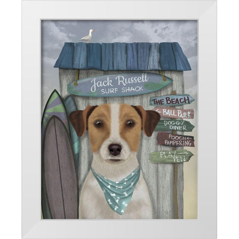 Jack Russell Surf Shack White Modern Wood Framed Art Print by Fab Funky