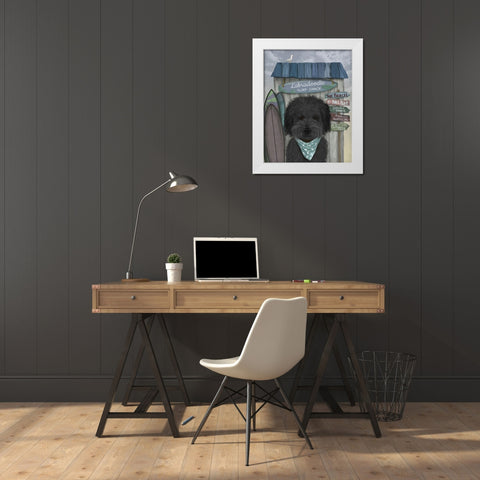 Labradoodle, Black, Surf Shack White Modern Wood Framed Art Print by Fab Funky