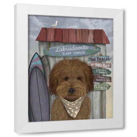 Labradoodle, Brown, Surf Shack White Modern Wood Framed Art Print by Fab Funky