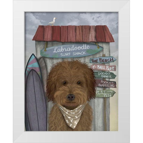Labradoodle, Brown, Surf Shack White Modern Wood Framed Art Print by Fab Funky