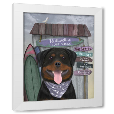 Rottweiller Surf Shack White Modern Wood Framed Art Print by Fab Funky