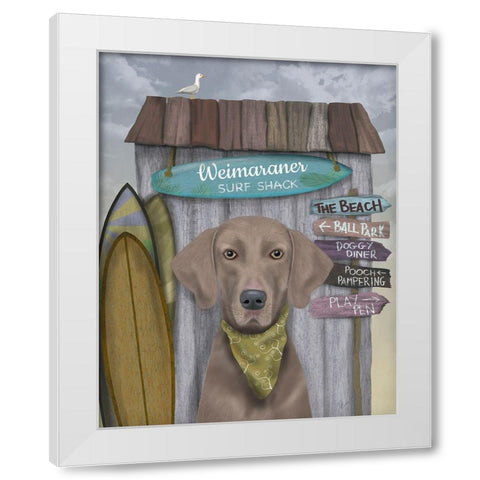 Weimaraner Surf Shack White Modern Wood Framed Art Print by Fab Funky