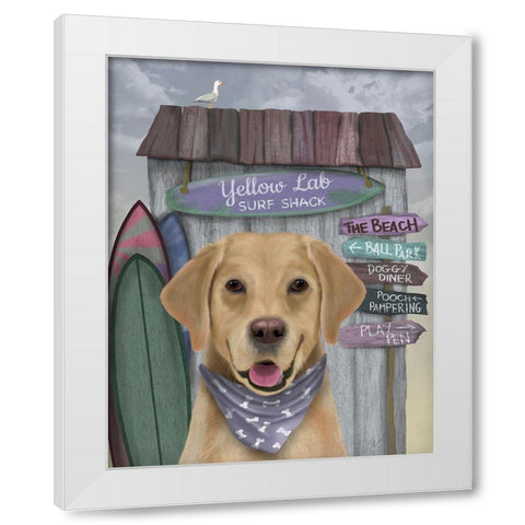 Yellow Labrador Surf Shack White Modern Wood Framed Art Print by Fab Funky
