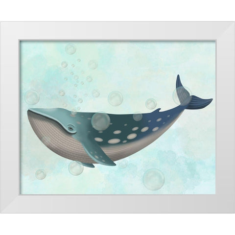 Whale Bubbles 1 White Modern Wood Framed Art Print by Fab Funky
