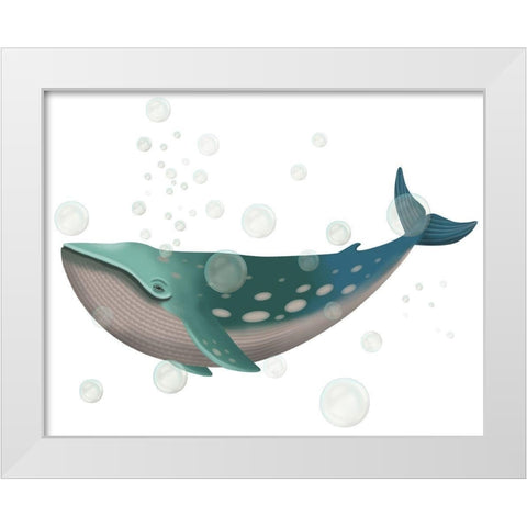 Whale Bubbles 2 White Modern Wood Framed Art Print by Fab Funky