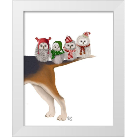 Christmas Bummer Owls White Modern Wood Framed Art Print by Fab Funky