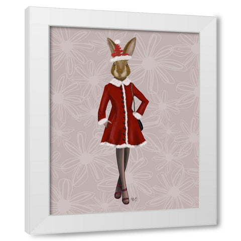 Christmas Christmas Fashion Bunny White Modern Wood Framed Art Print by Fab Funky