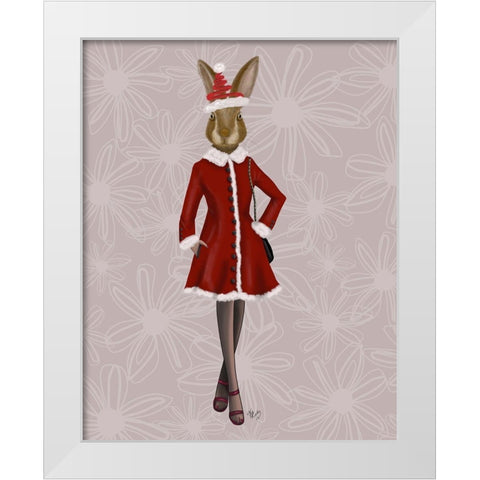 Christmas Christmas Fashion Bunny White Modern Wood Framed Art Print by Fab Funky