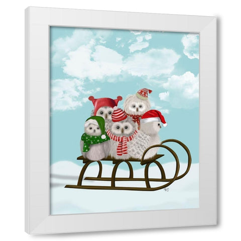 Christmas Christmas Owl Sled White Modern Wood Framed Art Print by Fab Funky