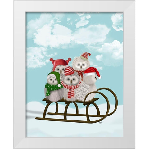 Christmas Christmas Owl Sled White Modern Wood Framed Art Print by Fab Funky