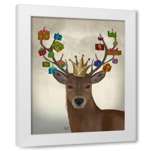 Christmas Gift Bearing Deer White Modern Wood Framed Art Print by Fab Funky