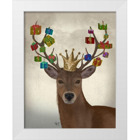 Christmas Gift Bearing Deer White Modern Wood Framed Art Print by Fab Funky