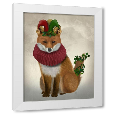 Christmas Holly and Ivy Fox White Modern Wood Framed Art Print by Fab Funky