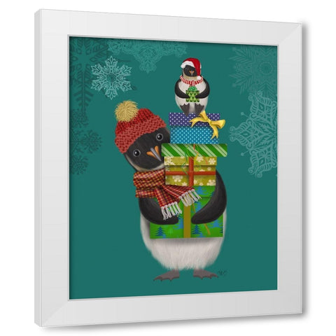 Christmas Penguin Gifts White Modern Wood Framed Art Print by Fab Funky