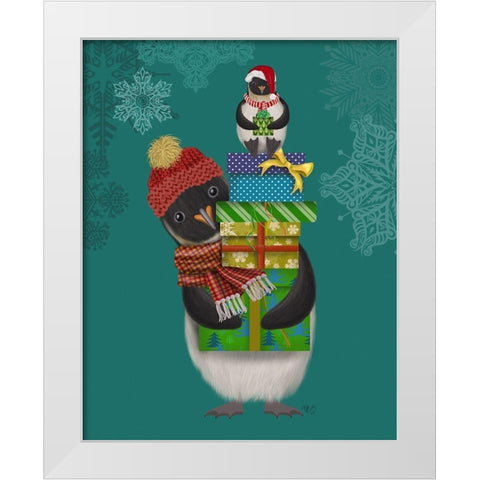 Christmas Penguin Gifts White Modern Wood Framed Art Print by Fab Funky