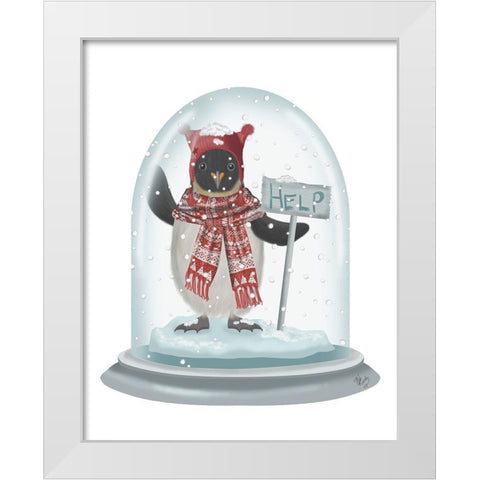 Christmas Penguin Snow Globe White Modern Wood Framed Art Print by Fab Funky