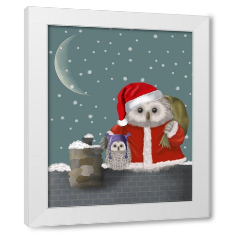 Christmas Santa Owl White Modern Wood Framed Art Print by Fab Funky