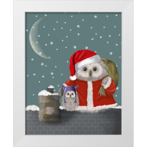 Christmas Santa Owl White Modern Wood Framed Art Print by Fab Funky