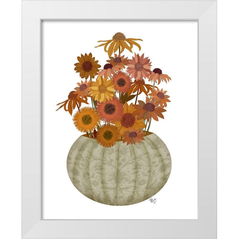 Halloween Pumpkin Flowers White Modern Wood Framed Art Print by Fab Funky
