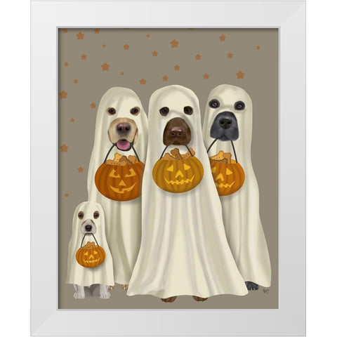 Halloween Trick or Treat Dogs White Modern Wood Framed Art Print by Fab Funky