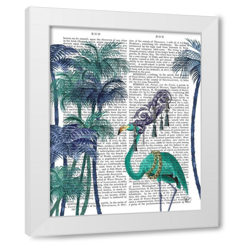 Green Flamingo Palm Trees White Modern Wood Framed Art Print by Fab Funky