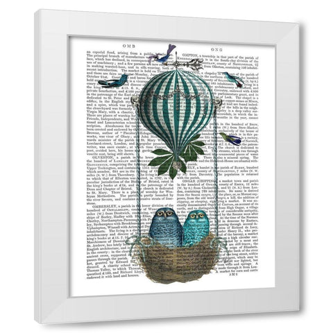 Owl Balloon Nest White Modern Wood Framed Art Print by Fab Funky