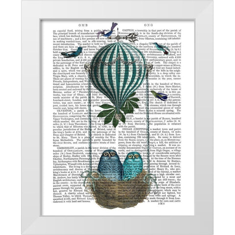 Owl Balloon Nest White Modern Wood Framed Art Print by Fab Funky