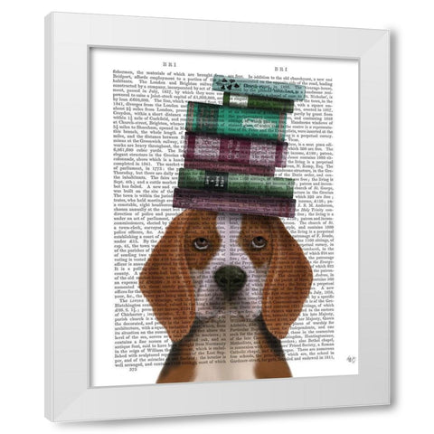 Beagle and Books White Modern Wood Framed Art Print by Fab Funky