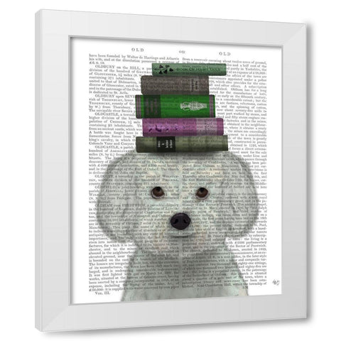 Bichon Frise and Books White Modern Wood Framed Art Print by Fab Funky