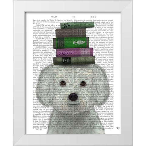 Bichon Frise and Books White Modern Wood Framed Art Print by Fab Funky