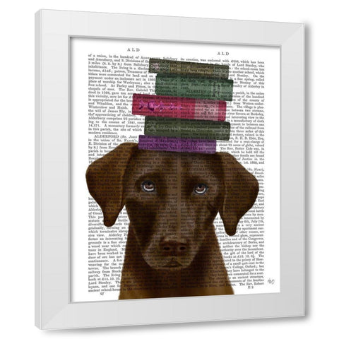 Brown Labrador and Books White Modern Wood Framed Art Print by Fab Funky