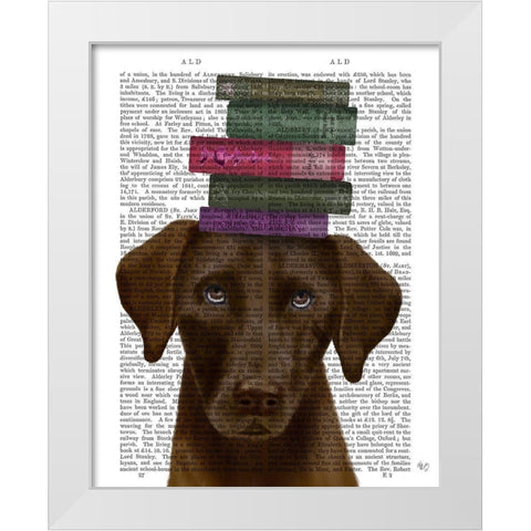 Brown Labrador and Books White Modern Wood Framed Art Print by Fab Funky