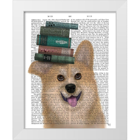 Corgi and Books White Modern Wood Framed Art Print by Fab Funky