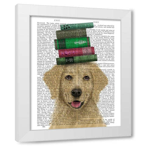 Golden Retriever and Books White Modern Wood Framed Art Print by Fab Funky