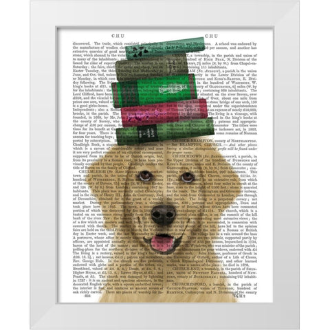 Golden Retriever and Books White Modern Wood Framed Art Print by Fab Funky