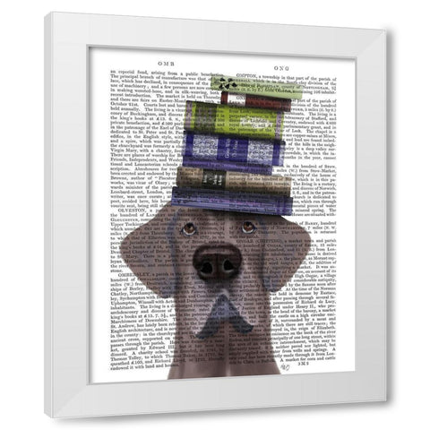 Great Dane and Books White Modern Wood Framed Art Print by Fab Funky