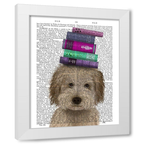Labradoodle, Cream, and Books White Modern Wood Framed Art Print by Fab Funky