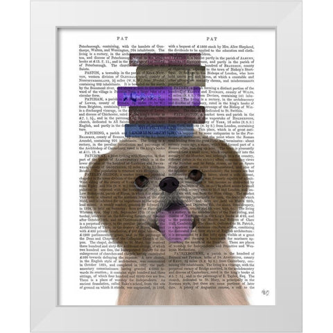 Shih Tsu and Books White Modern Wood Framed Art Print by Fab Funky