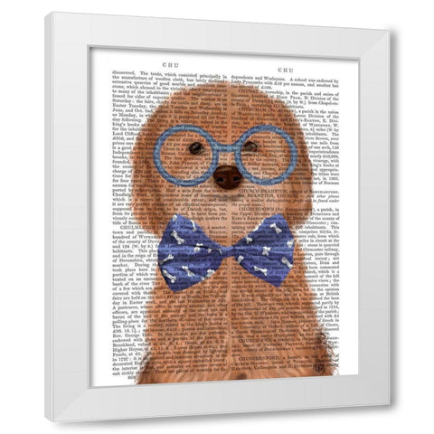 Cockerpoo, Apricot, with Glasses and Bow Tie White Modern Wood Framed Art Print by Fab Funky