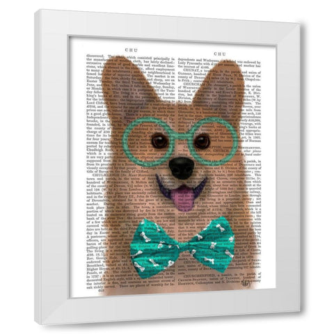 Corgi with Glasses and Bow Tie White Modern Wood Framed Art Print by Fab Funky