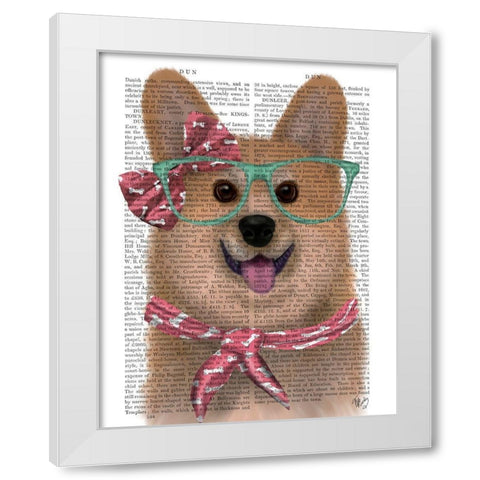Corgi with Glasses and Scarf White Modern Wood Framed Art Print by Fab Funky